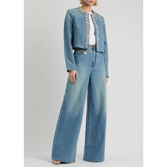 Zimmermann Crush Crystal Embellished Denim Jacket in Blue Moon AU 0 US 4 - Picture 4 of 7